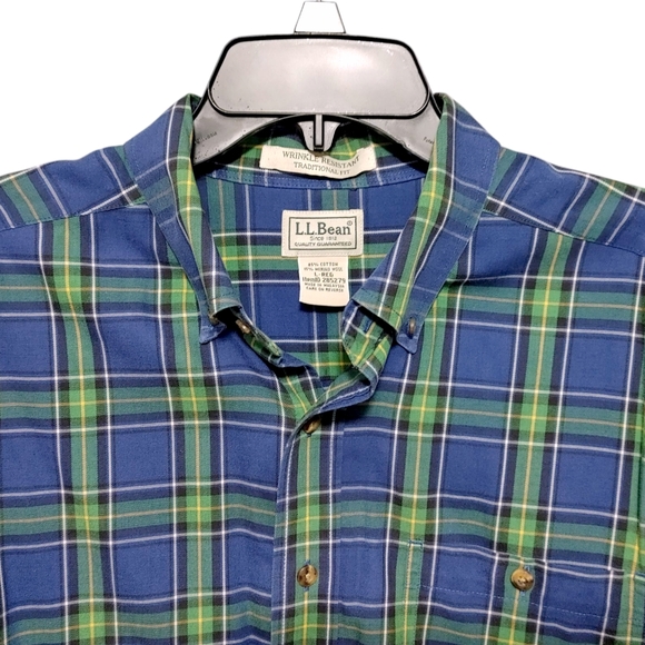 L.L. Bean Blue Green Plaid Long Sleeve Button Down Shirt Mens Size Large L - Picture 4 of 10